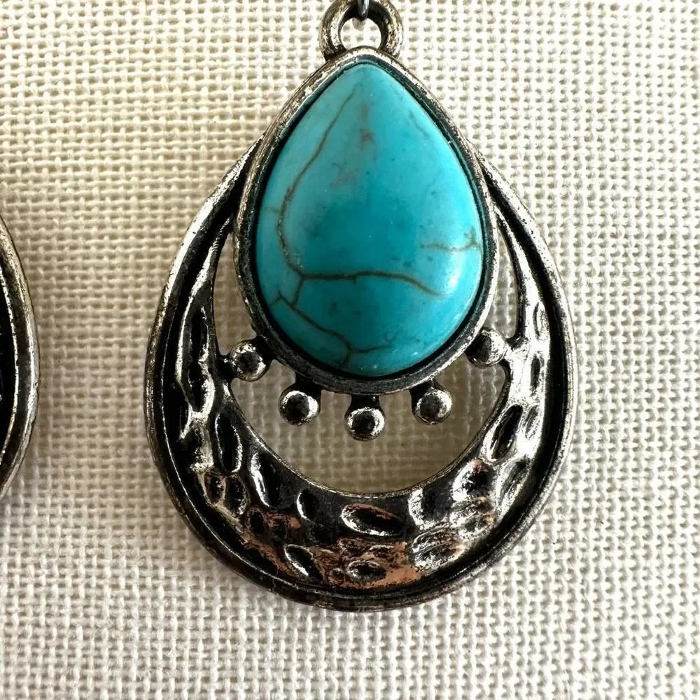 Silver and blue drop earrings silver tone